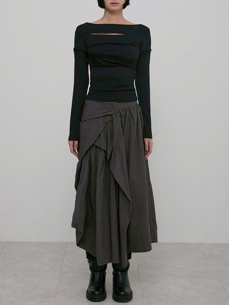 【FLAREUP】Asymmetrical Draped Long Sleeve / 【フレアアップ】アシンメトリードレープ長袖Ｔシャツ