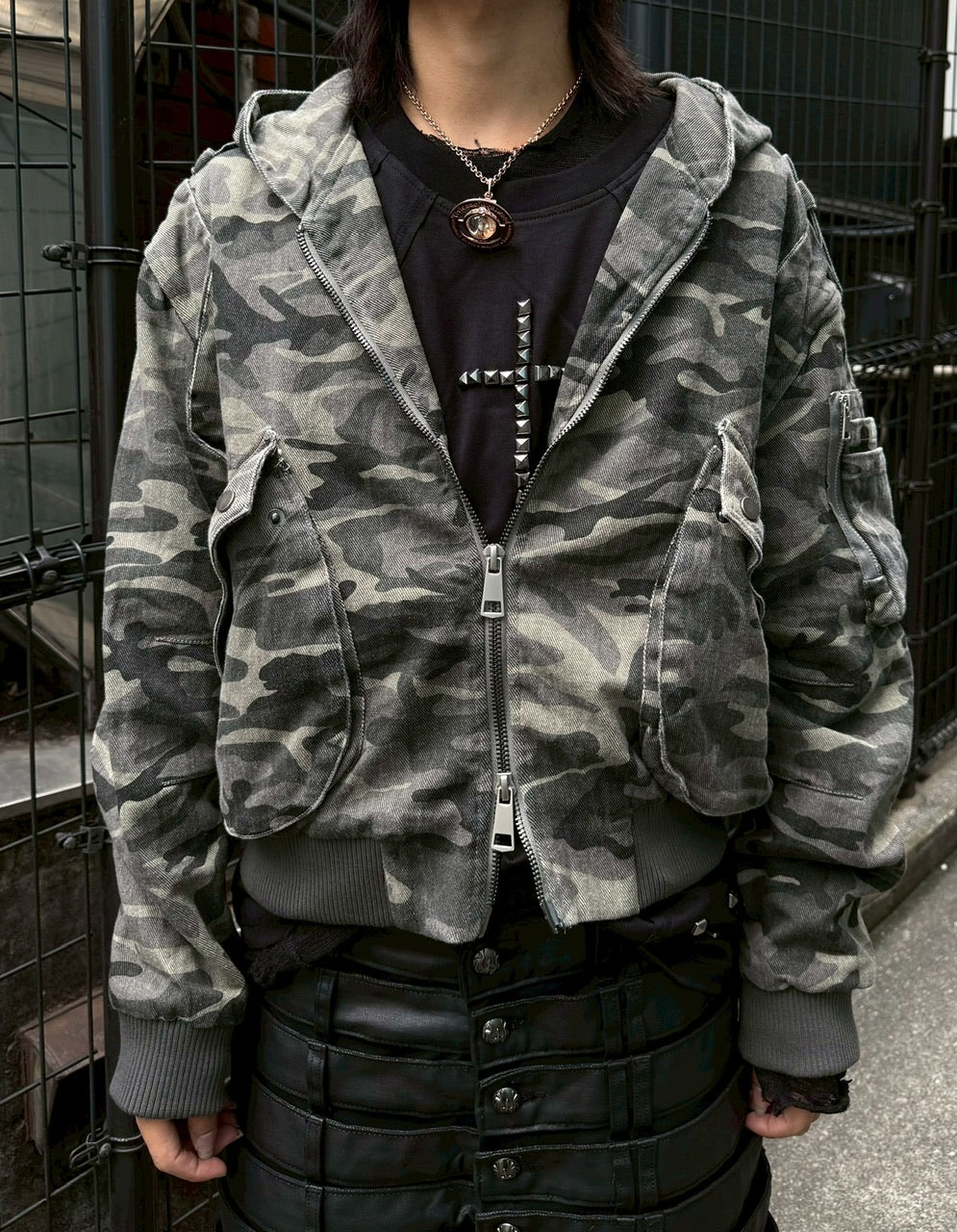 【Never mind the XU】camouflage zip up jacket / 【ネバーマインドザエックスユー】カモフラージュジップアップフードジャケット