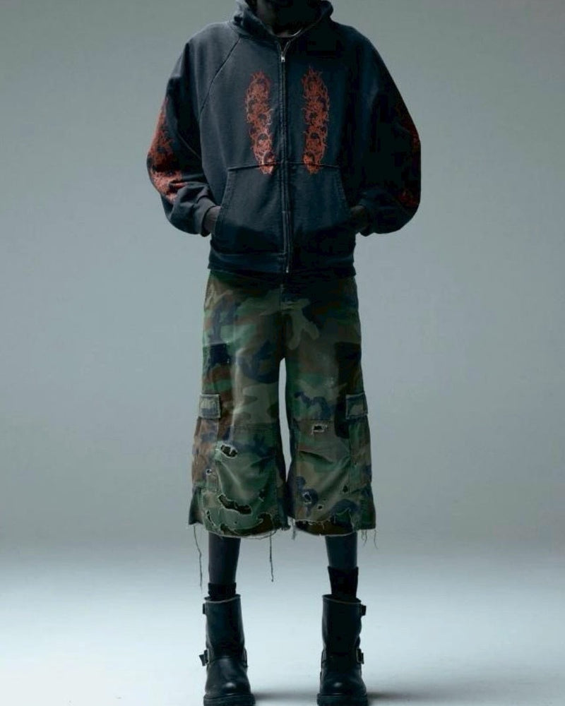 【BASKETCASE】AFFLICTED, zip-up hoodie / 【バスケットケース】インフェルノデザインポケットジップパーカー