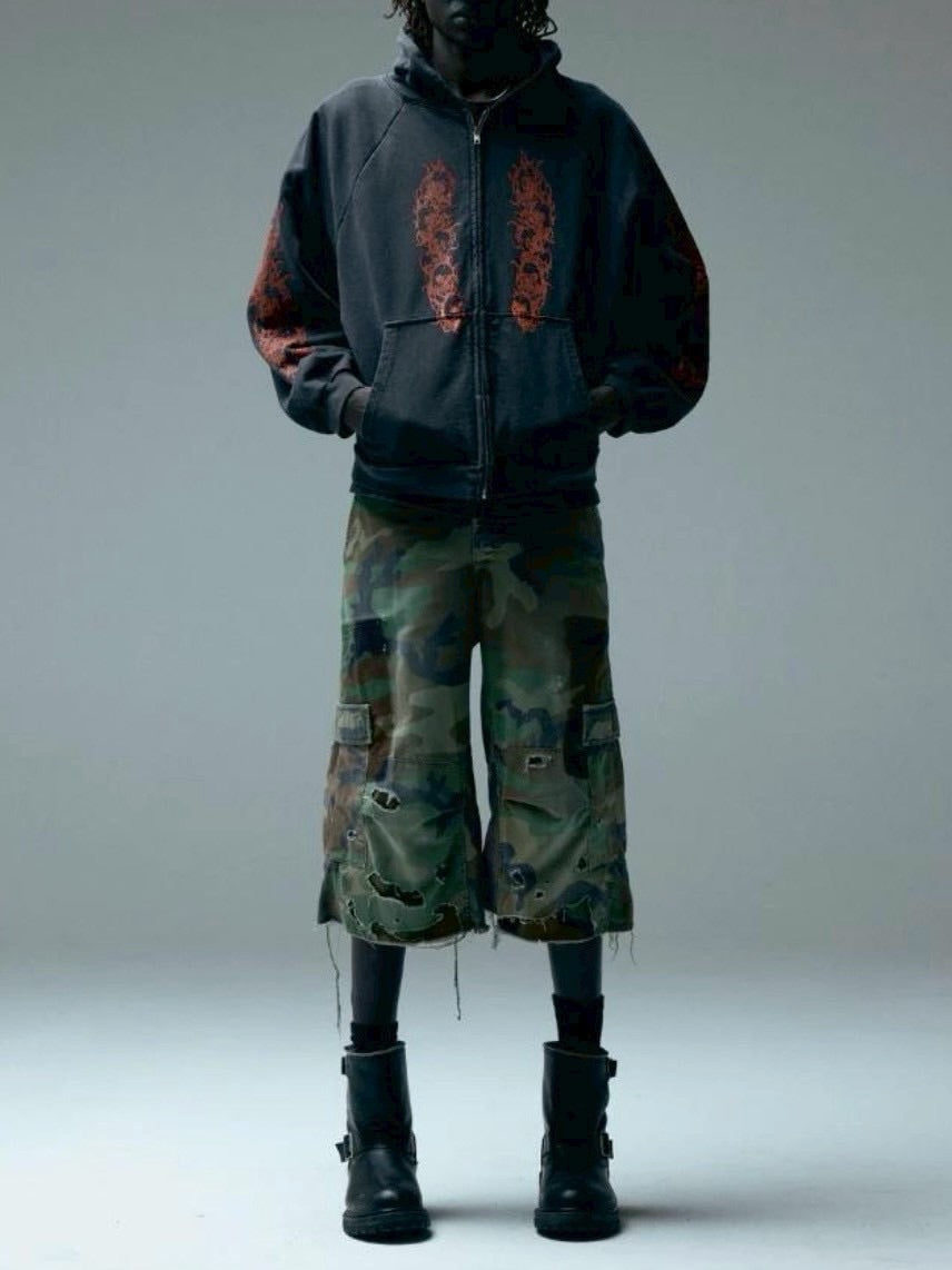 【BASKETCASE】AFFLICTED, zip-up hoodie / 【バスケットケース】インフェルノデザインポケットジップパーカー