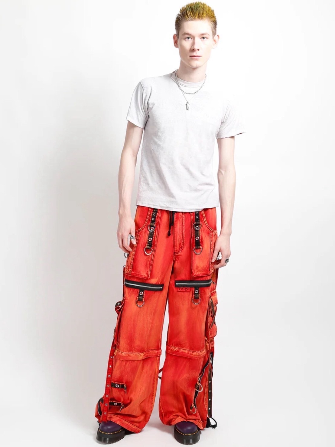 【TRIPP nyc】X-STRAP PANT FIRE WASH[AF7144MB] / 【トリップ ニューヨーク 】ボンテージストラップファイヤーワイドデニムパンツ