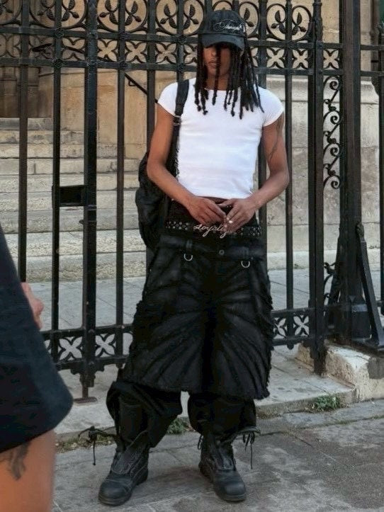 【Thought We Friends】Attached Detachable Waxed Distressed Denims