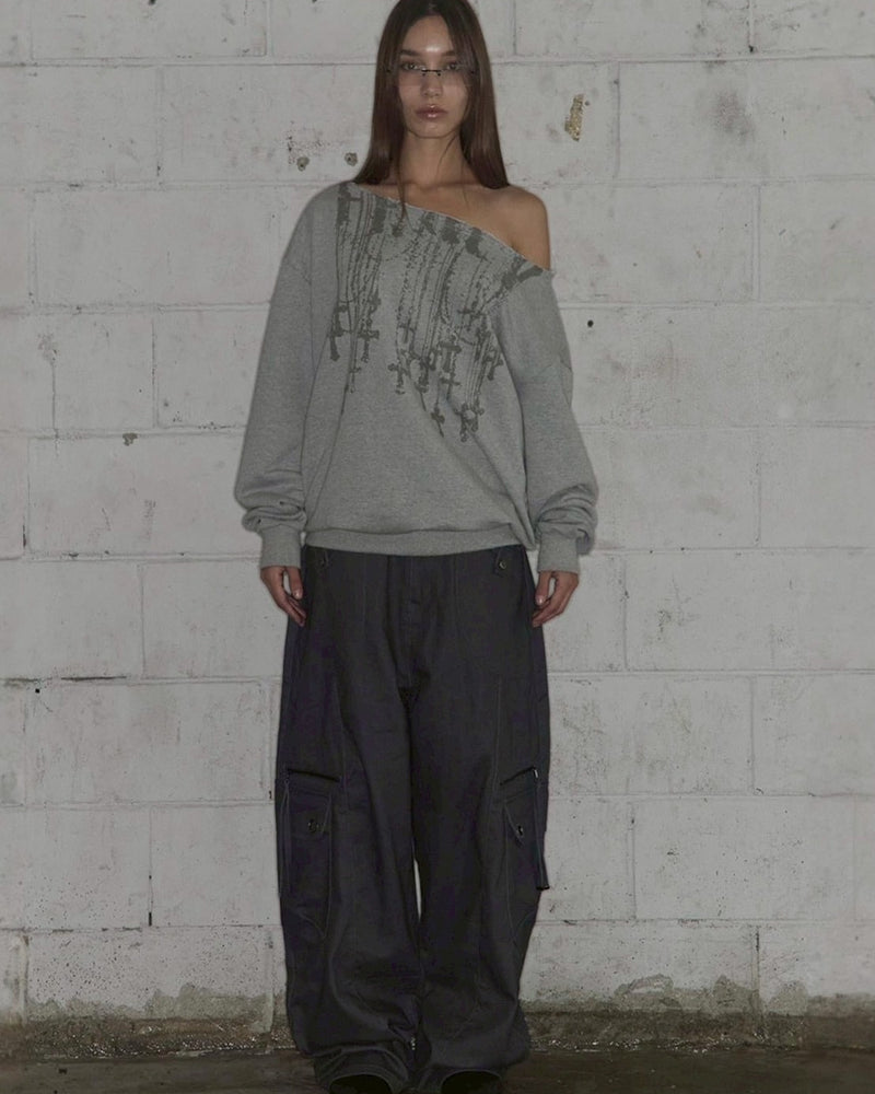 【FANCY CLUB】NECKLISS ONE-SHOULDER SWEATSHIRT / 【ファンシークラブ】ネックレスワンショルダースウェット長袖Tシャツ "