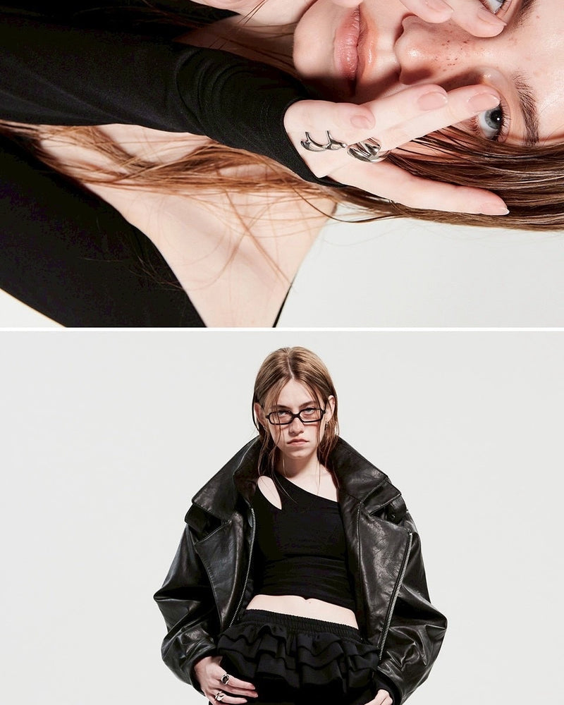【HOLY NUMBER 7】Unbalanced One-Shoulder Shirring Long Sleeve T-shirt