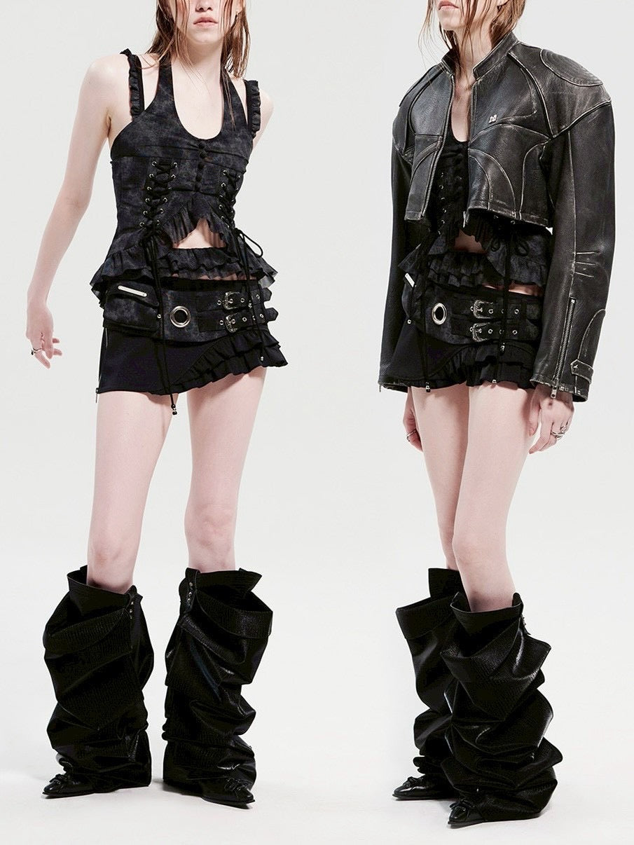 【HOLY NUMBER 7】Layered eyelet pocket skirt