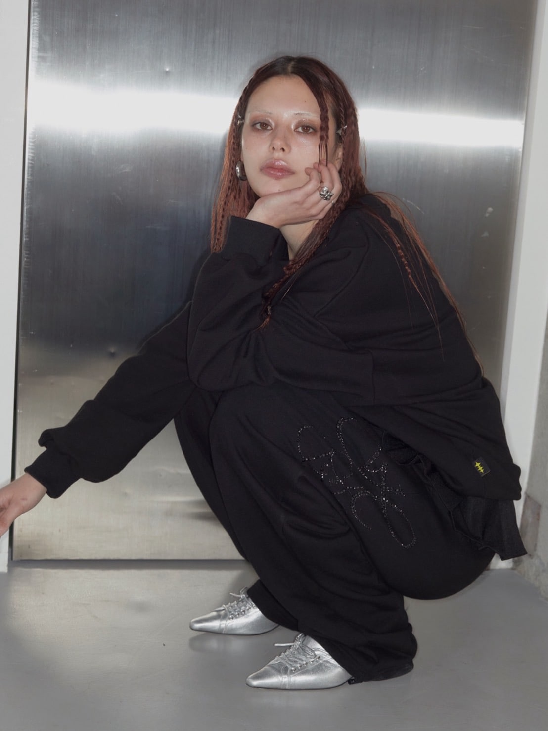 【HOLY NUMBER 7】OVERFIT HIP HOP MOVE CUBIC LETTERING SWEATSHIRT