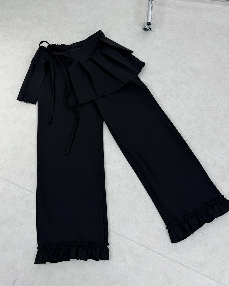 国際配送【Nerd out XU】pleats layered skirt pants set (2color)
