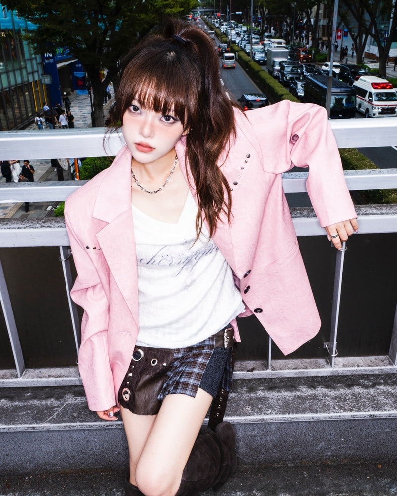 1/2 20:00発売【CHERRYQUIRI】stud leather jacket