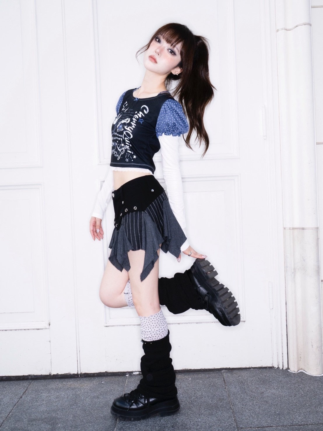 1/2 20:00発売【CHERRYQUIRI】eyelet unbal ruffle sk