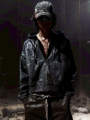 【The Boy Has No Patience】Double Saint Spray Hooded Jacket / 【ザボーイハズノーペーシェンス】スプレーグラフィックフードジップアップブルゾン