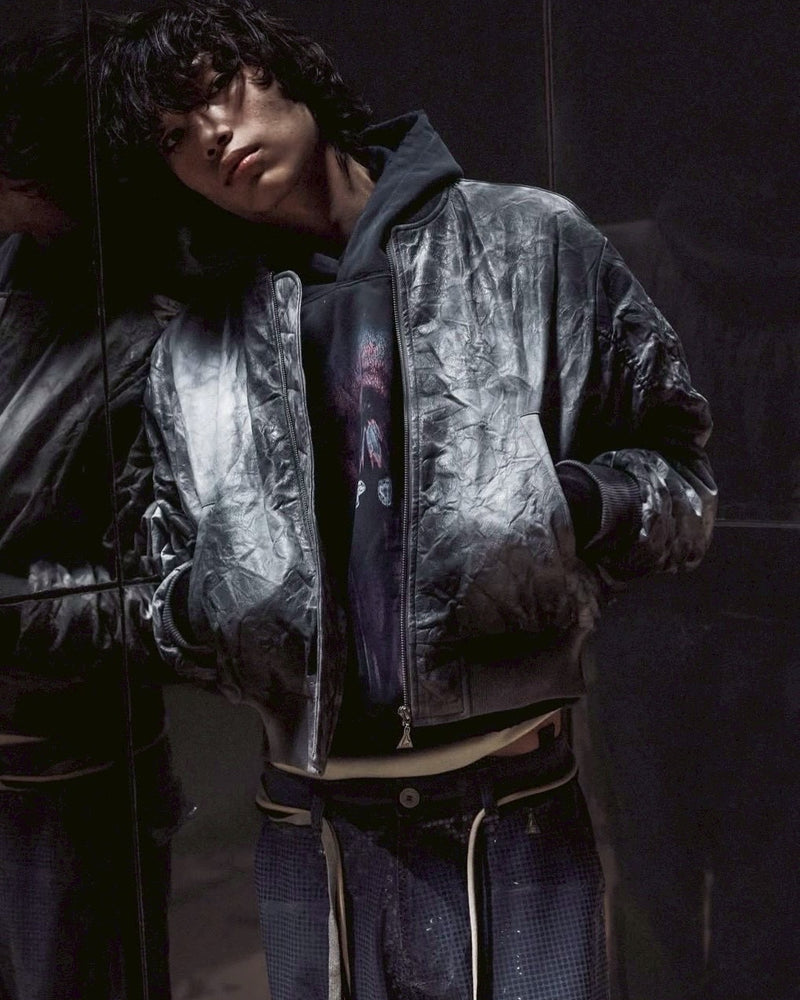 【The Boy Has No Patience】Pleated Spray Color Ma1 Jacket / 【ザボーイハズノーペーシェンス】スプレーカラーシャーリングMA1ブルゾン