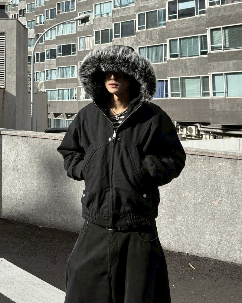 【youll】cropped fur hooded blouson