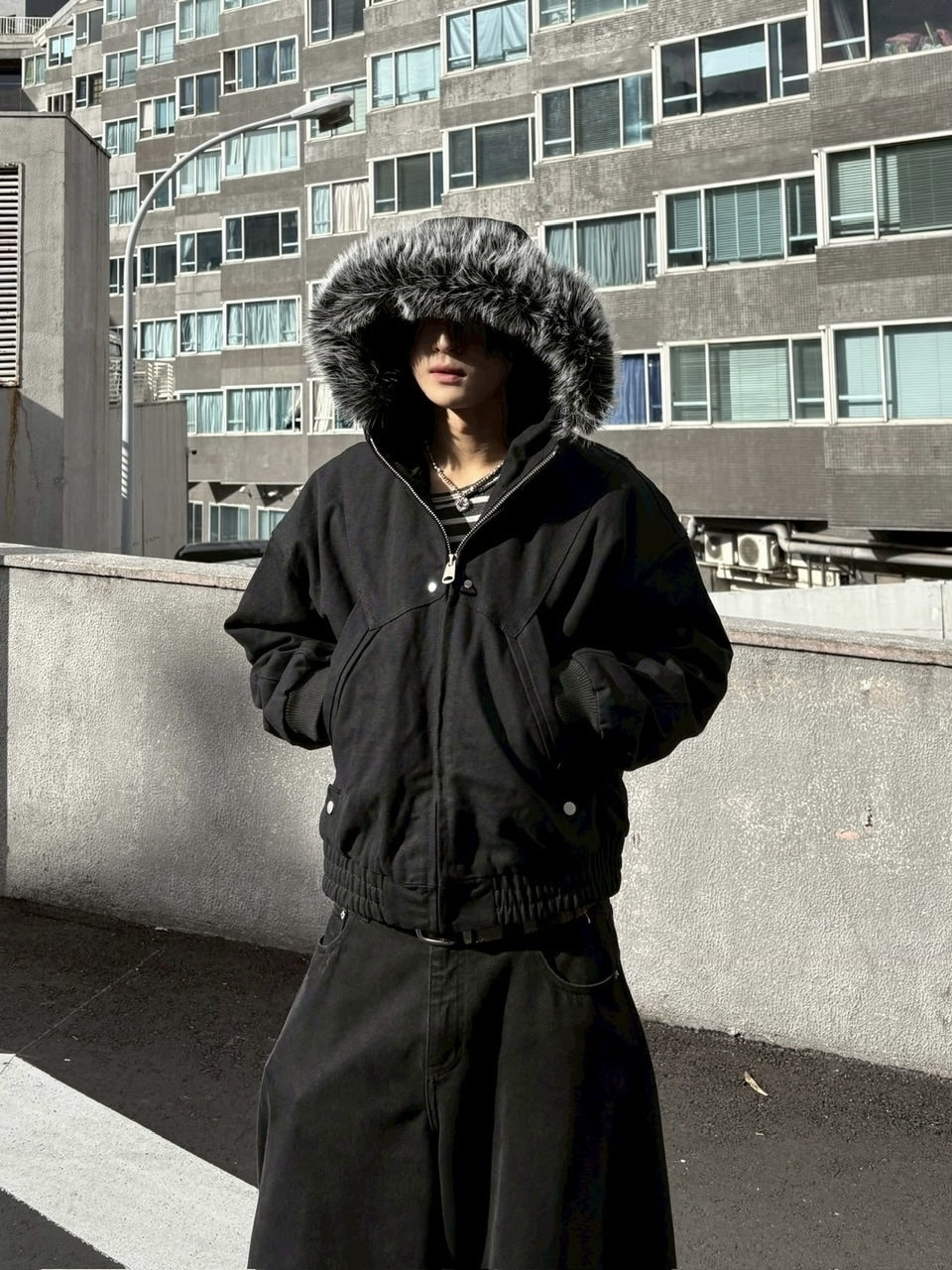 【youll】cropped fur hooded blouson