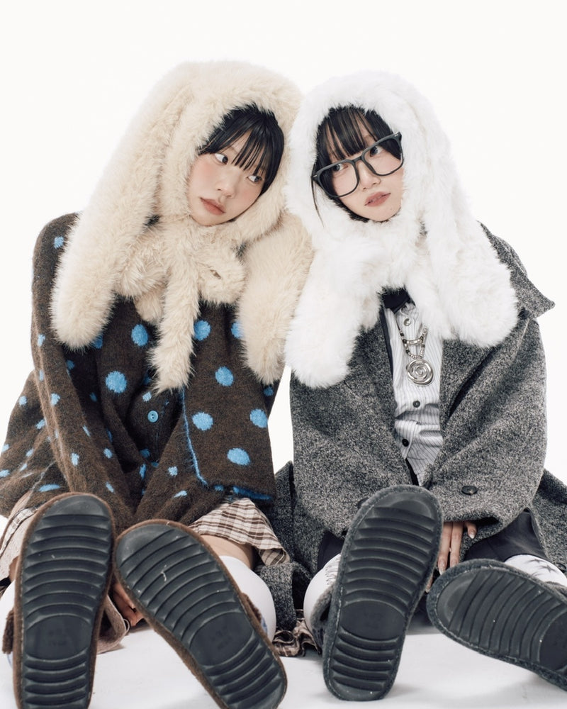 国際配送【Nerd out XU】rabbit ears fur baraclava / 【ナードアウトエックスユー】ラビットイヤーファーバラクラバ (2color)