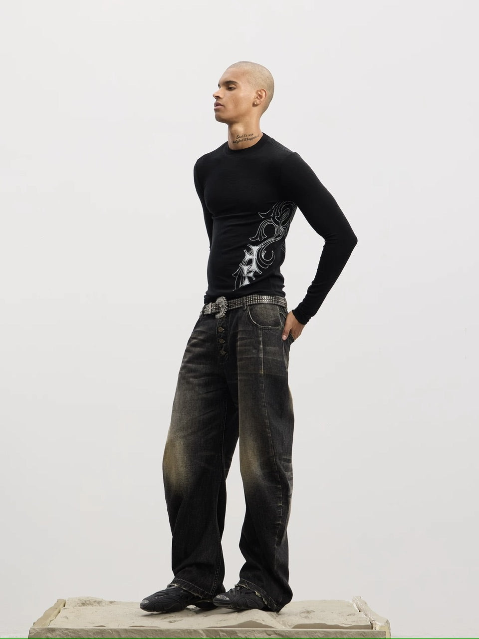 【DND4DES】Honeysuckle Pattern Cross Wool Long Sleeve /【ディーエヌディーフォーデス】サイドクロスデザインウール長袖Tシャツ