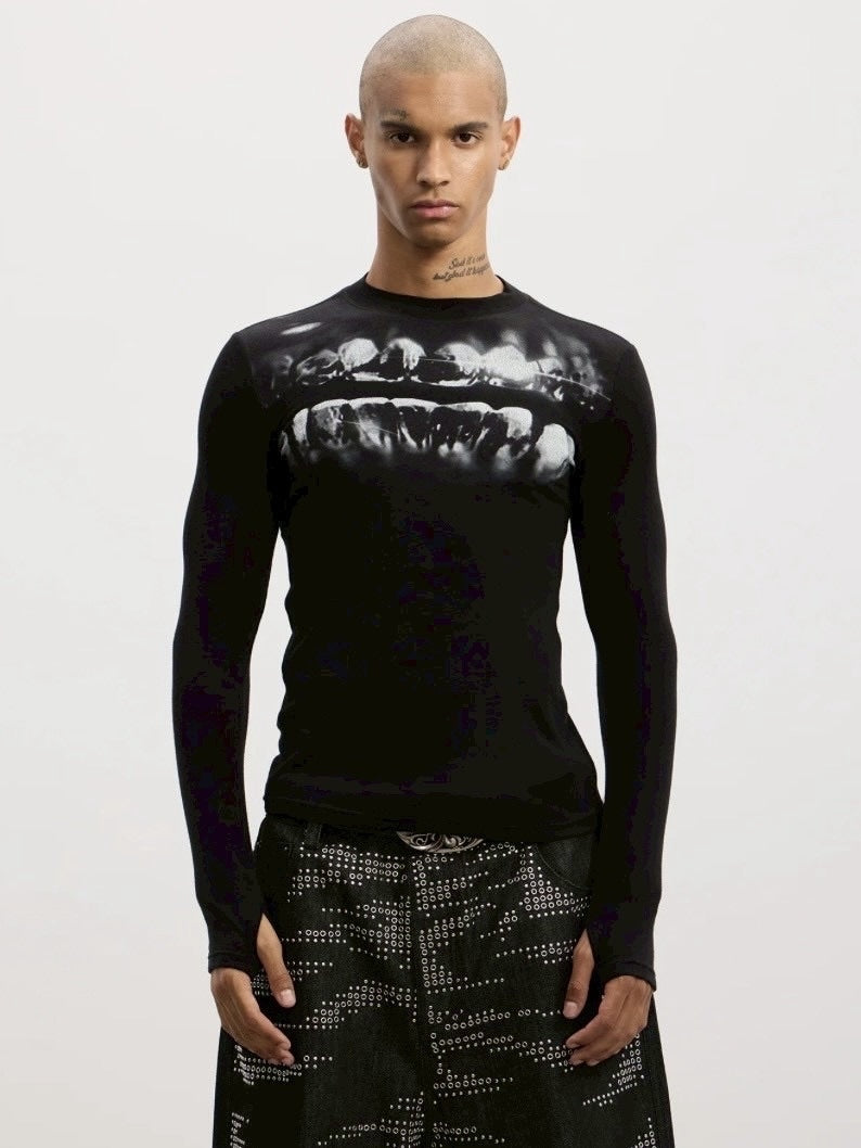 【DND4DES】Dental Wool Long Sleeve /【ディーエヌディーフォーデス】フロントデザインウール長袖Tシャツ