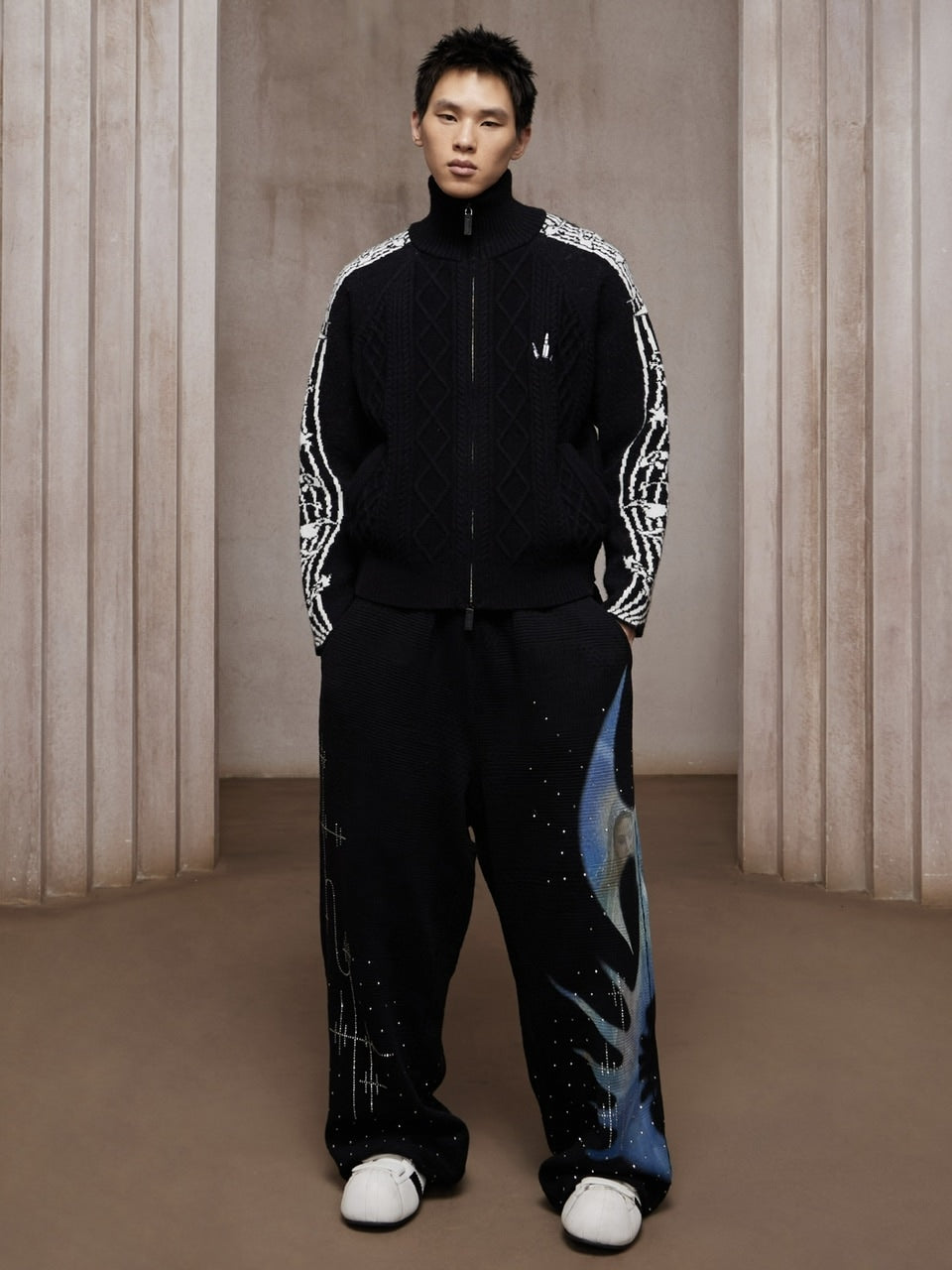 【DND4DES】Saint-M?・re De R?・ches Double-Waist Sweatpants /【ディーエヌディーフォーデス】ダブルウエストラインストーンスウェットパンツ