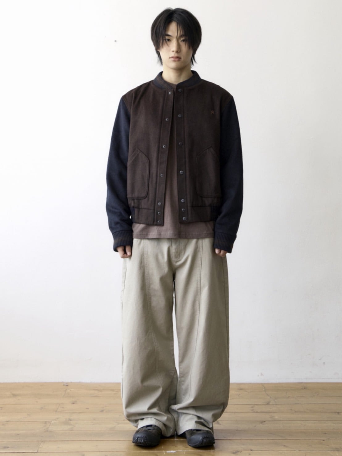 【THECOLDESTMOMENT】TCM mini logo varsity jacket