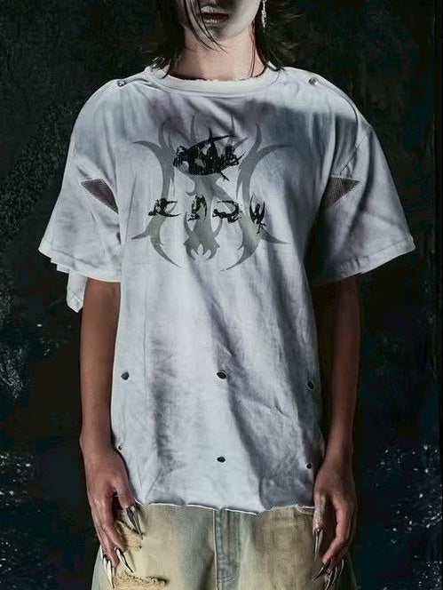 【Cozy world Wide】"CHAOS GIRL" WAXED T SHIRT / 【コージーワールドワイド】ロゴグラフィックウォッシュ半袖Tシャツ