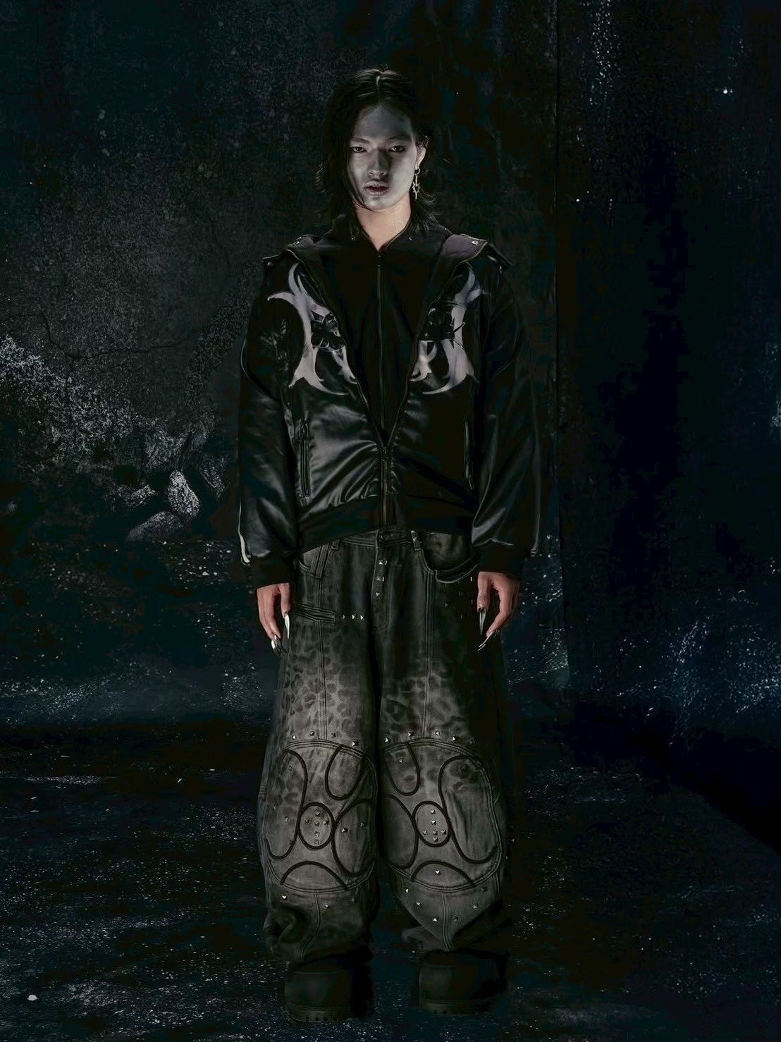 【Cozy world Wide】"BBY TECHBOI" 2 LAYER LEATHER SHELL HOODED JACKET / 【コージーワールドワイド】グラフィックレイヤードフードジャケット