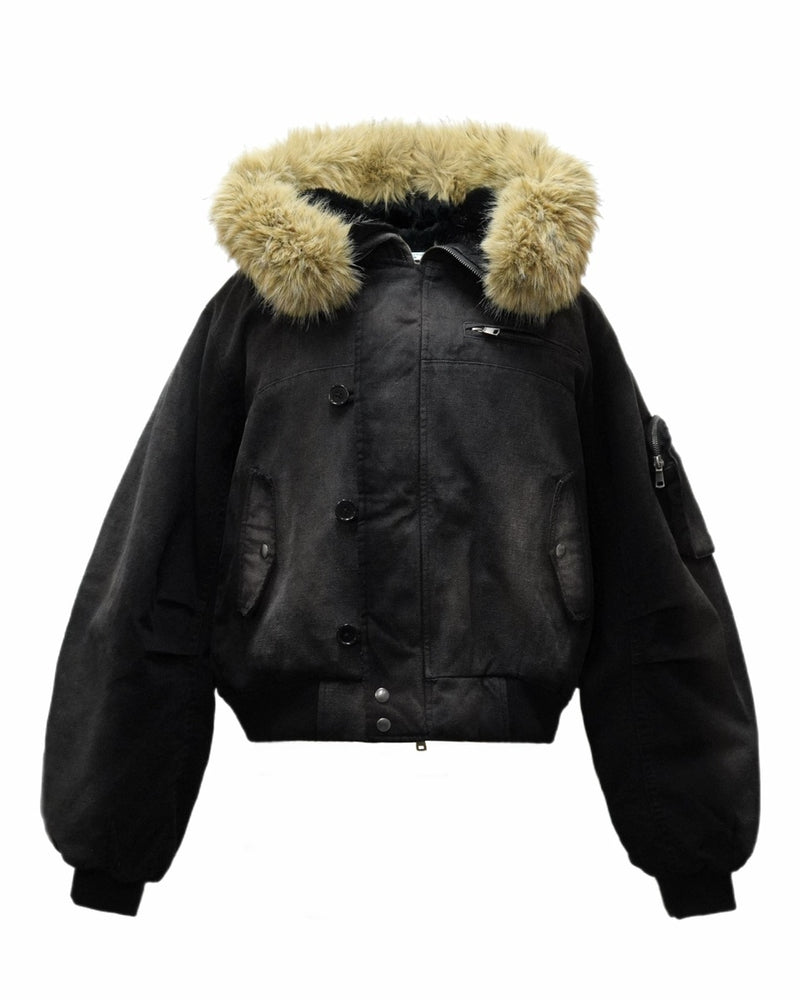 【CHIKASHITSU PLUS HIGH】N-2B cropped hood blouson (denim)