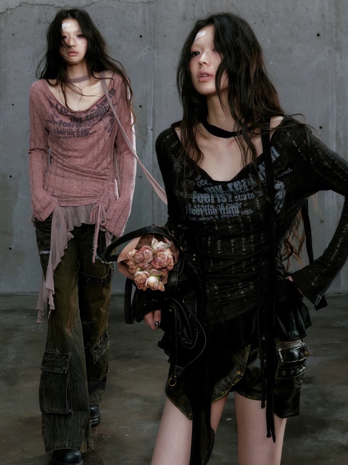 【Cest Nous】Dropped Neckline Graffiti Top