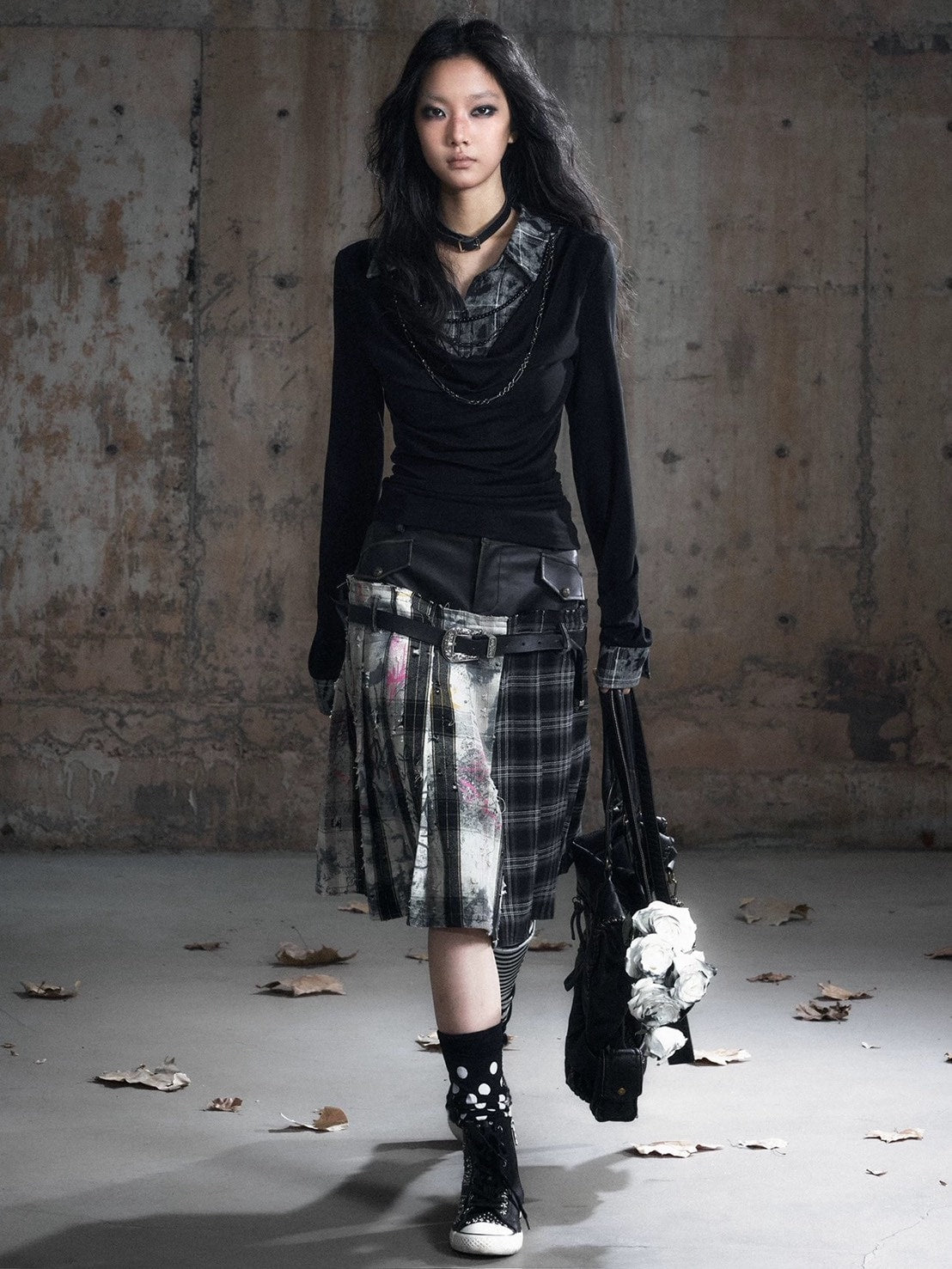 【Cest Nous】Plaid Necklace Top / 【セヌー】チェーン付きレイヤードシャツ