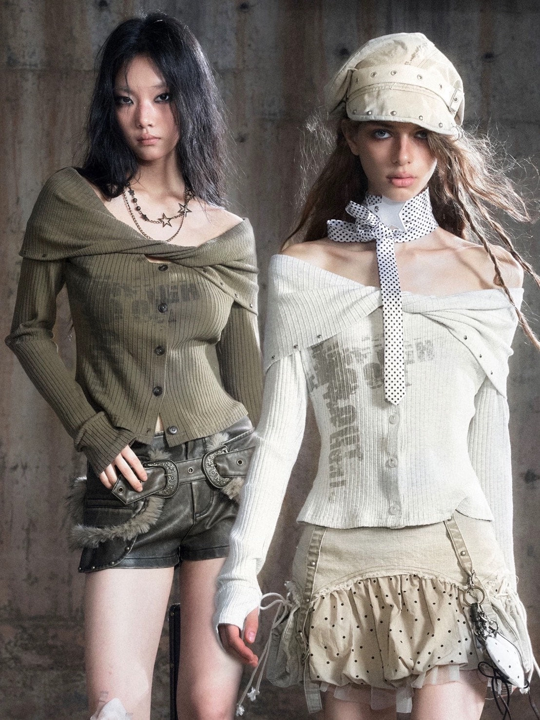 【Cest Nous】Off Shoulder Print Top / 【セヌー】オフショルダープリント長袖トップス