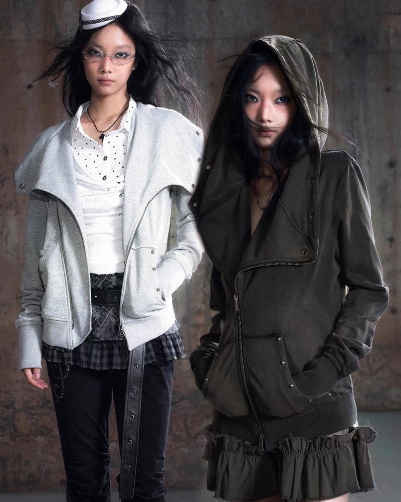 【Cest Nous】Studded Hoodie / 【セヌー】オープンカラースタッズジップパーカー