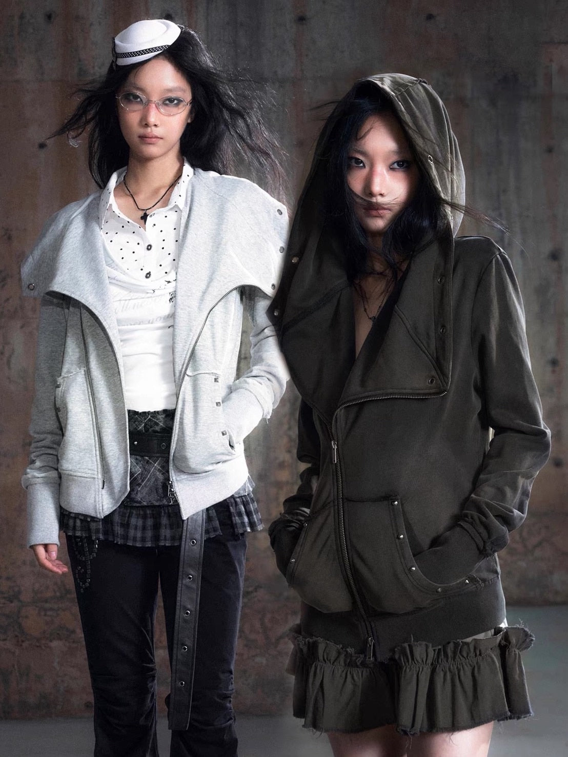 【Cest Nous】Studded Hoodie / 【セヌー】オープンカラースタッズジップパーカー