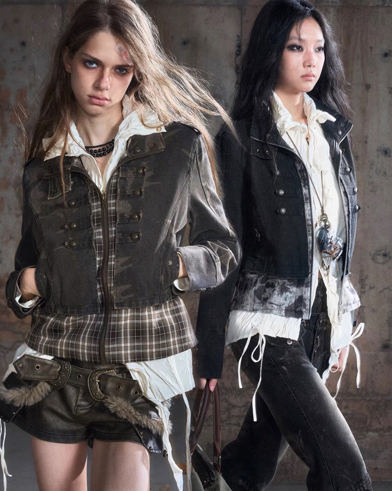 【Cest Nous】Baroque Jacket / 【セヌー】ハイネックバロックジップアップデニムジャケット