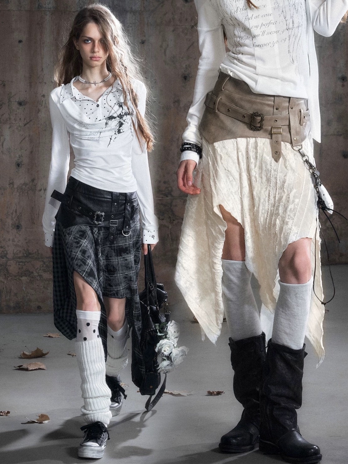 【Cest Nous】Belted Plaid Skirt / 【セヌー】ベルトアシンメトリースカート