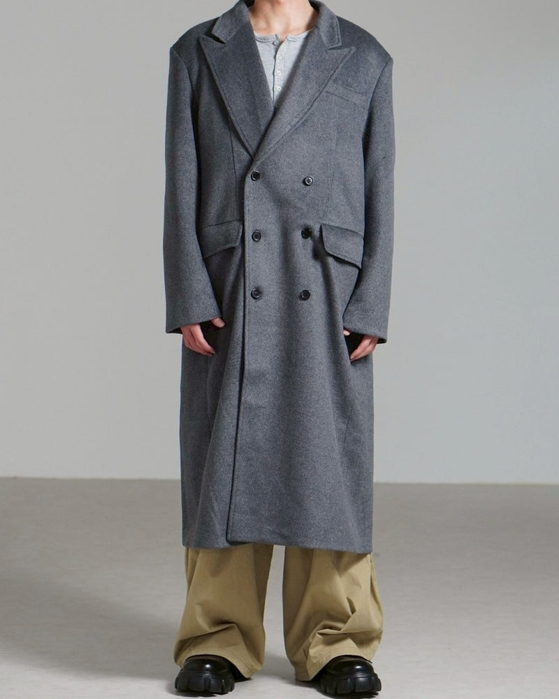 受注制【Chikashitsu +】overfit cashmere blend double long coat / 【チカシツプラス】オーバーフィットカシミヤブレンドダブルロングコート (3color)