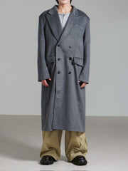 受注制【Chikashitsu +】overfit cashmere blend double long coat / 【チカシツプラス】オーバーフィットカシミヤブレンドダブルロングコート (3color)