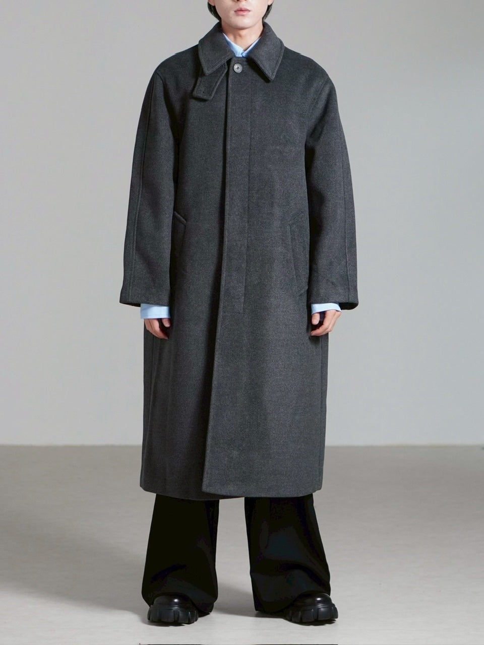 受注制【Chikashitsu +】high neck wool blend long coat / 【チカシツプラス】ハイネックウールブレンドロングコート (2color)
