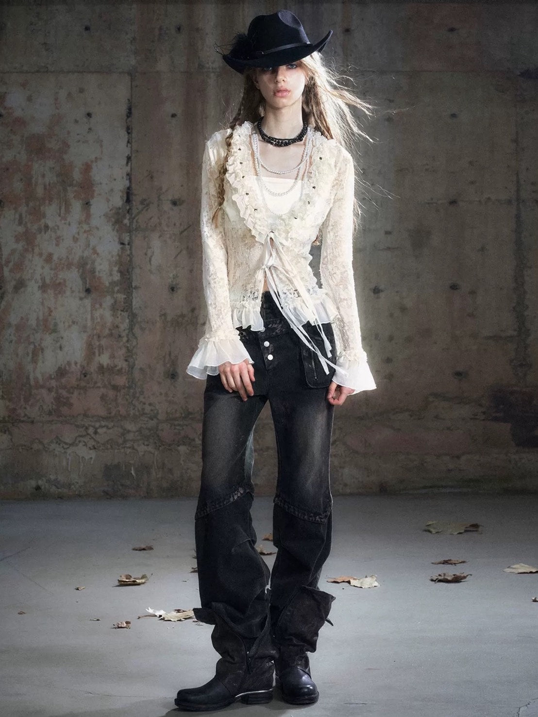 【Cest Nous】Dirty Wash Double Waist Jeans / 【セヌー】ダーティーウォッシュダブルウエストデニムパンツ"