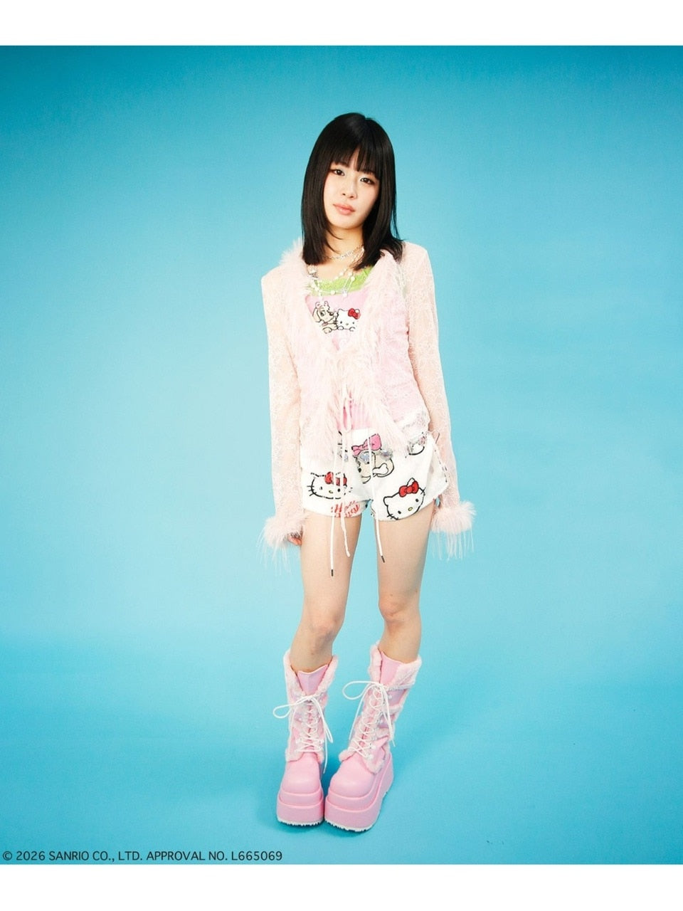 【GALFY×KITTY】ラブリーふわもこ3ピースSET UP / 【ガルフィー×キティー】総柄猫耳３ピースセットアップ