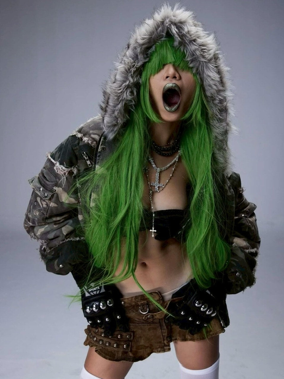 【Cozy world Wide】005 CHAOS DREAM WAXED CAMO SKIRT / 【コージーワールドワイド】スタッズカモミニスカート