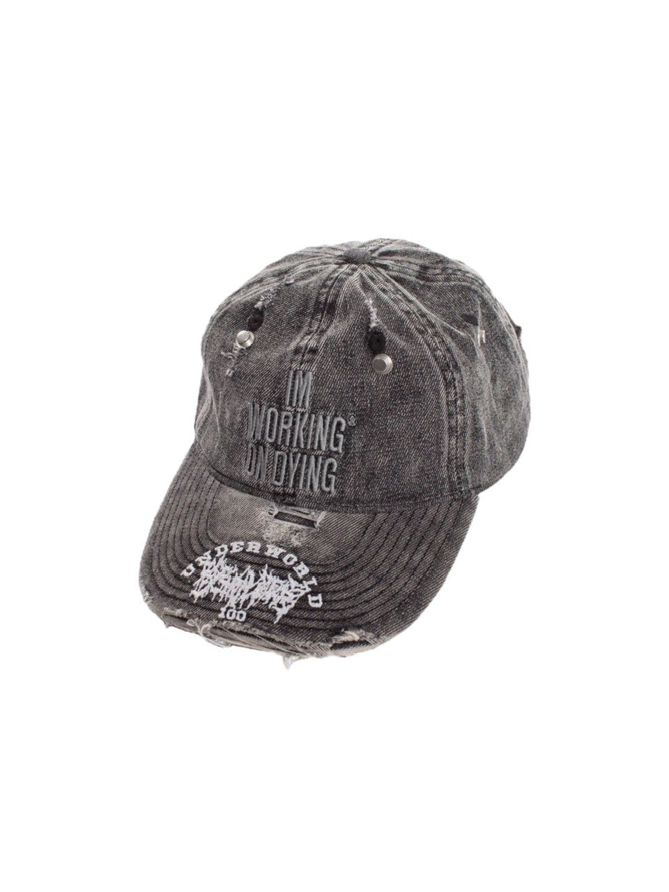 サイズ【Reckless Scholars】WOD THRASHED DENIM CAP / 【レックレス スカラーズ】ロゴデザインダメージウォッシュデニムキャップ