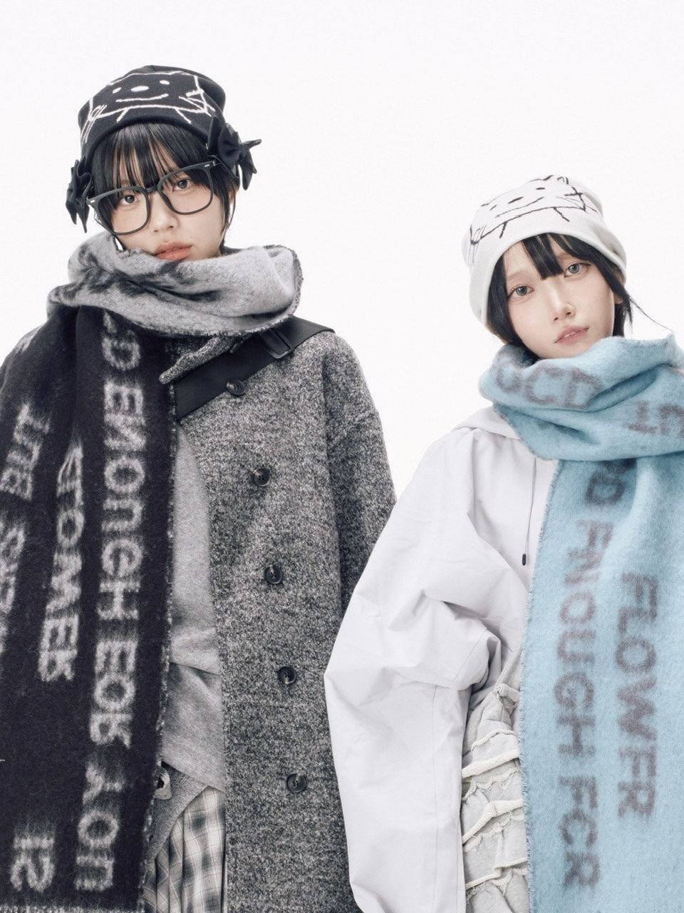 国際配送【Nerd out XU】drawing neko beanie / 【ナードアウトエックスユー】ドローイングネコニット帽 (2color)