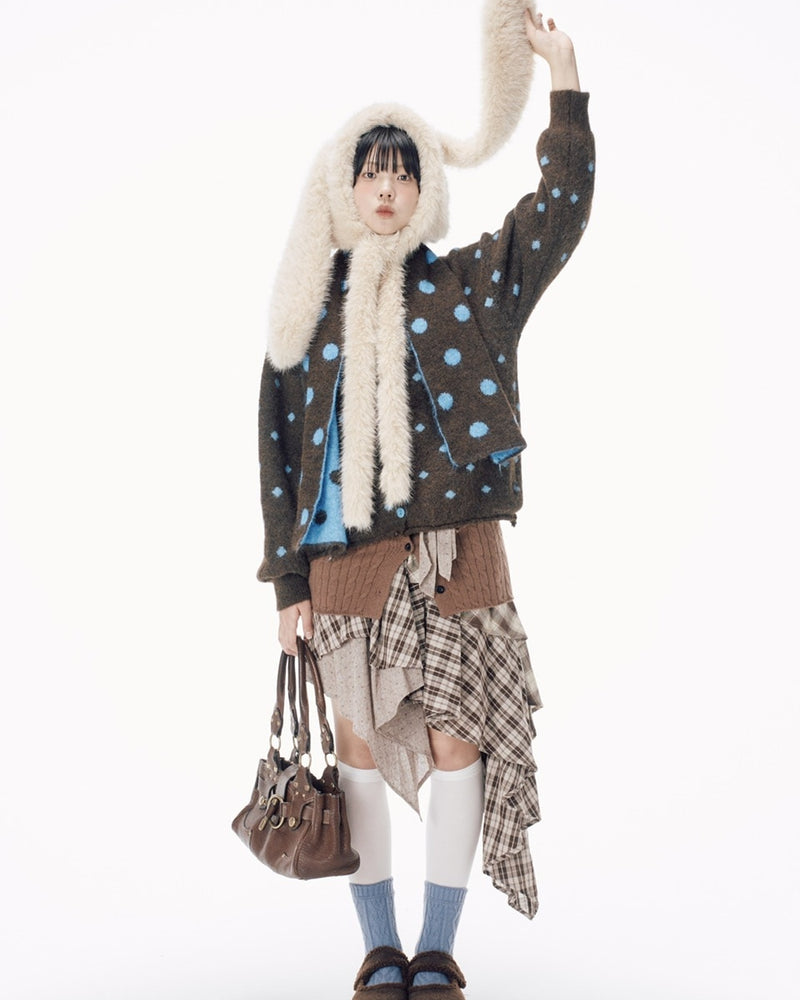 国際配送【Nerd out XU】dot muffler Knit cardigan / 【ナードアウトエックスユー】ドットマフラーニットカーディガン