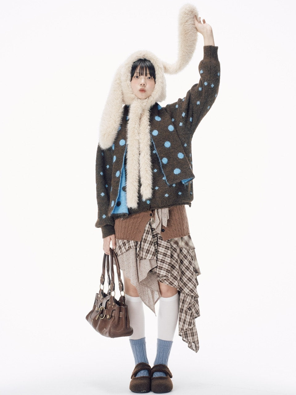 国際配送【Nerd out XU】dot muffler Knit cardigan / 【ナードアウトエックスユー】ドットマフラーニットカーディガン