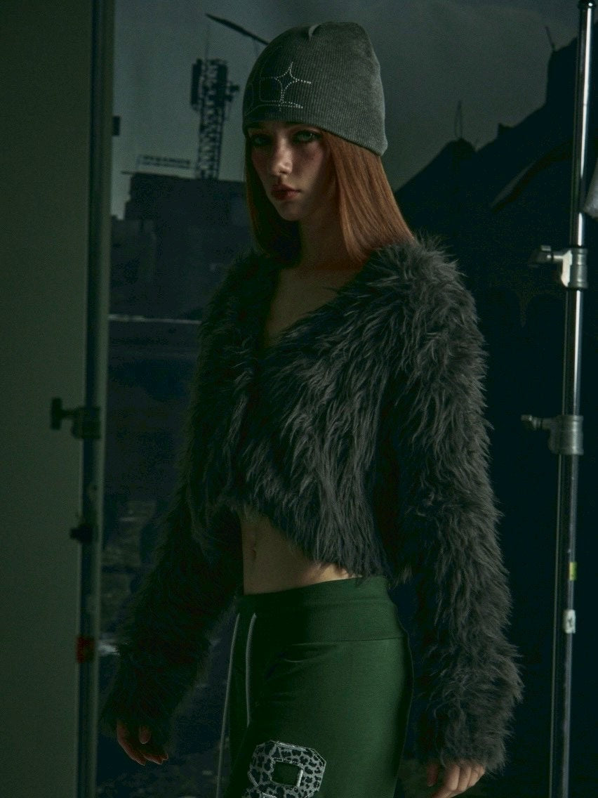 【GATELESS】FUR LIKE CROPPED CARDIGAN / 【ゲートレス】ファーライククロップドカーディガン