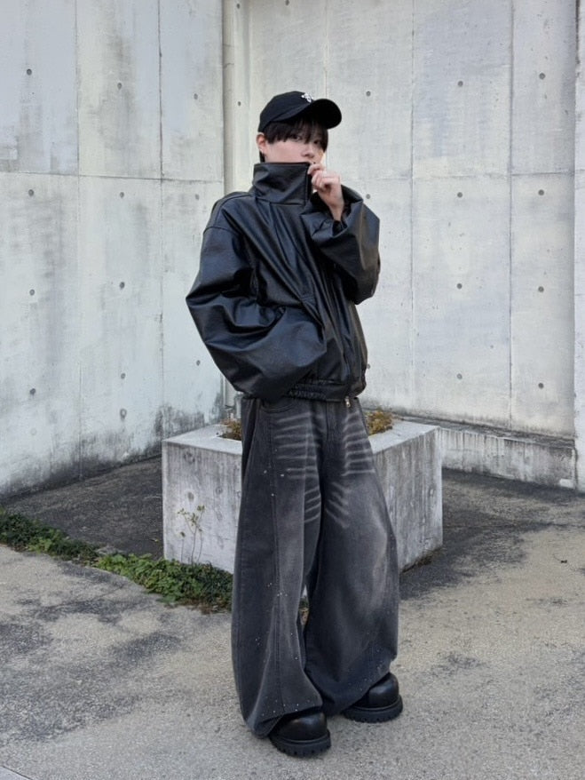 受注制【LUV CODE】high neck leather jacket