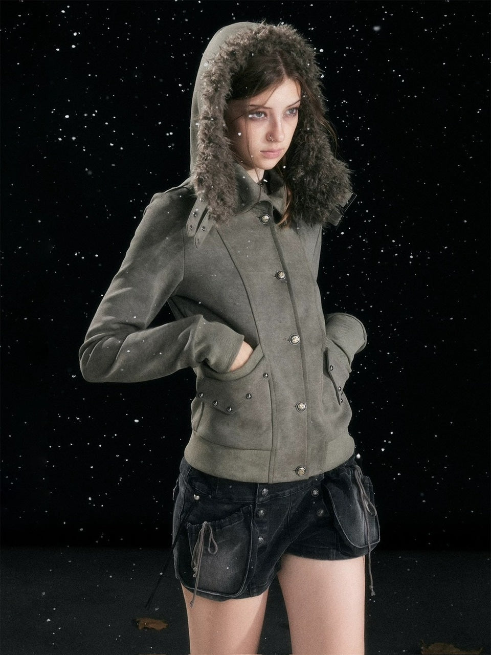 【Cest Nous】Fur-hooded button jacket / 【セヌー】ファーフードボタンジャケット