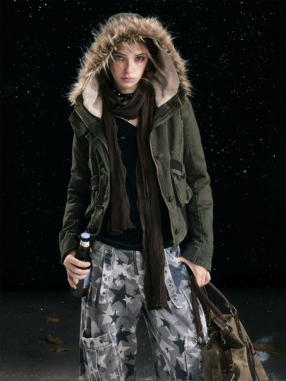 【Cest Nous】Military green washed jacket / 【セヌー】ファーフードミリタリージャケット