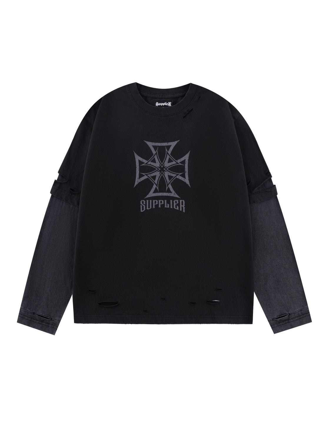 素材、身長まだ【SUPPLIER】Dusty Iron Cross Layered Long Sleeve Tee