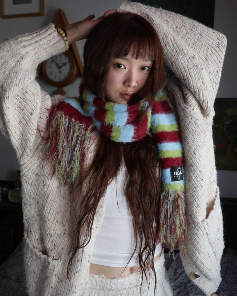 【IUGAMAKARAS】Striped Hairy Bold Muffler