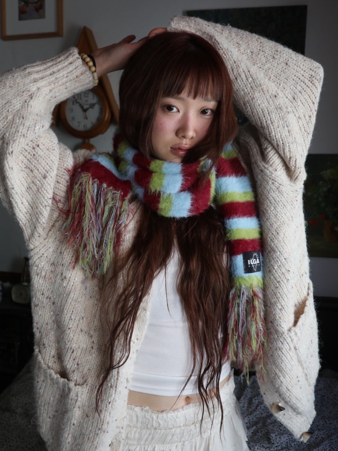 【IUGAMAKARAS】Striped Hairy Bold Muffler