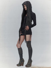 【bonienkiye】Distressed Hood Scarf Dress